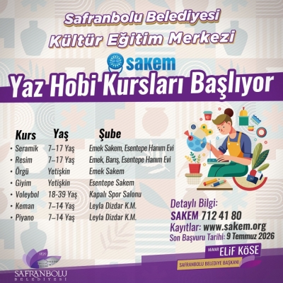 Yaz hobi kurs kayıtları başladı 